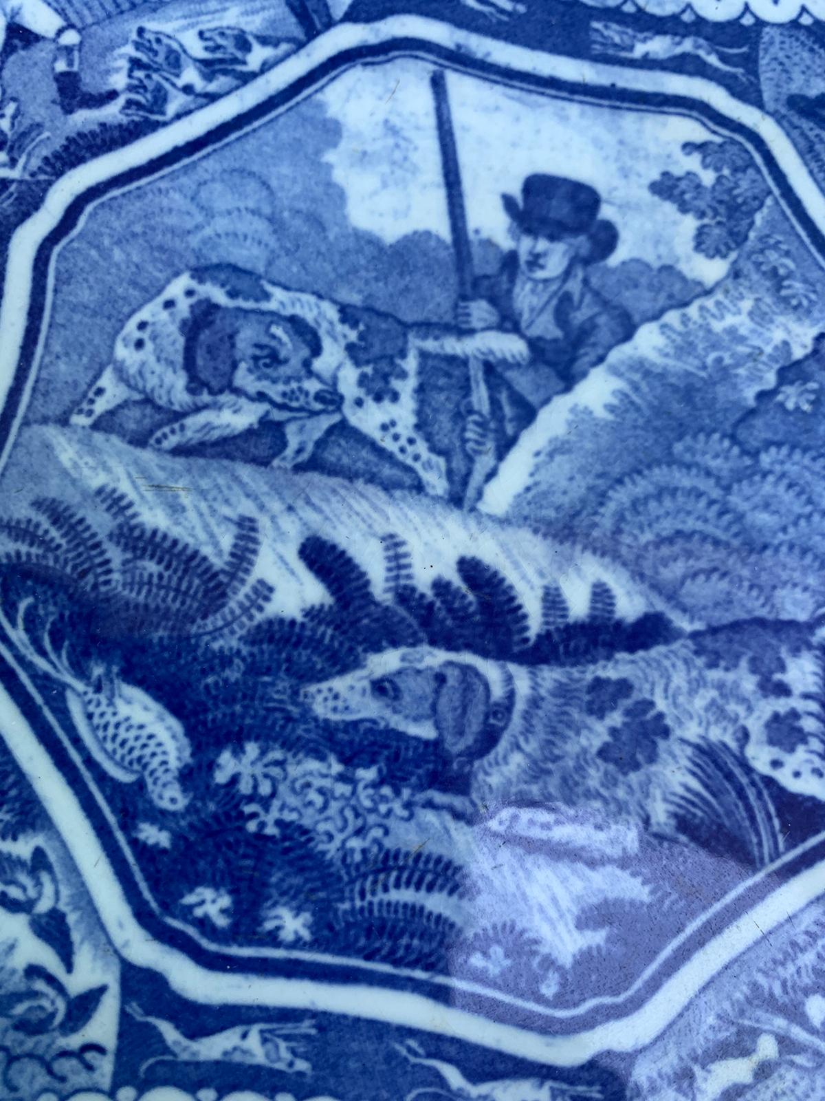 19th Century English Copeland Spode Blue & White Equestrian & Fox Hunting Plate 6