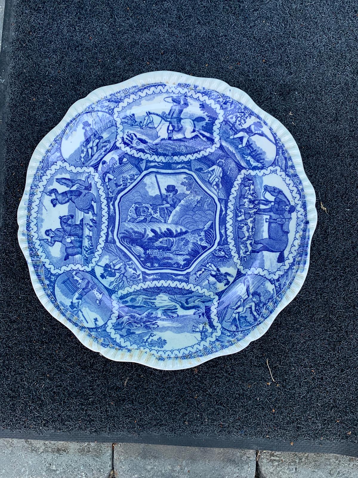 19th century English Copeland Spode blue and white equestrian and fox hunting plate,
circa 1830s-1840s
Marked.