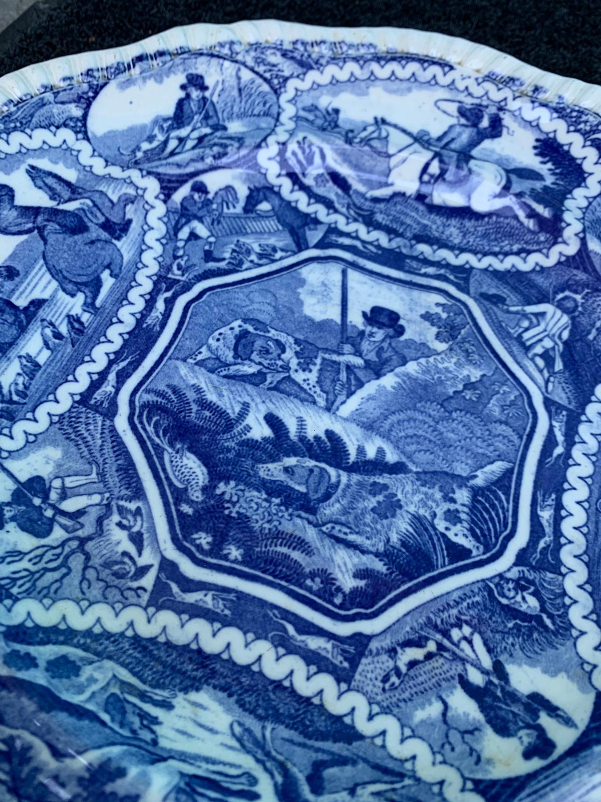 19th Century English Copeland Spode Blue & White Equestrian & Fox Hunting Plate 1
