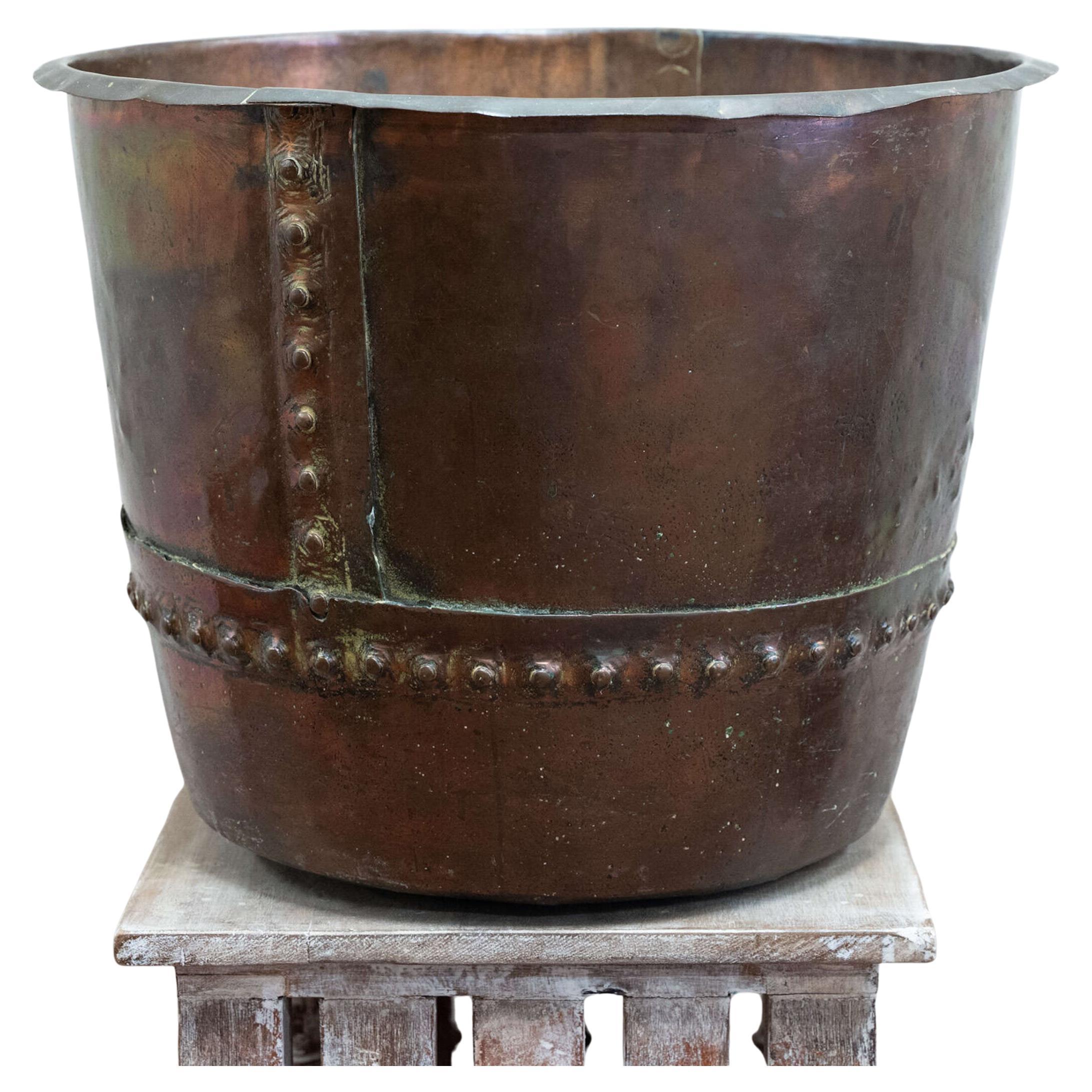 Chaudron / jardinière en cuivre anglais du 19e siècle