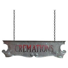 Antique 19th Century English Copper Illuminated Glass Cremations Sign