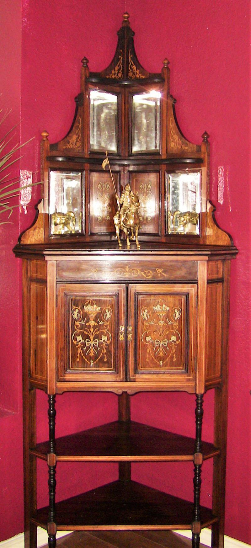 19C English Marquetry Inlaid Corner Cabinet Attributed to Collinson and Lock For Sale 3
