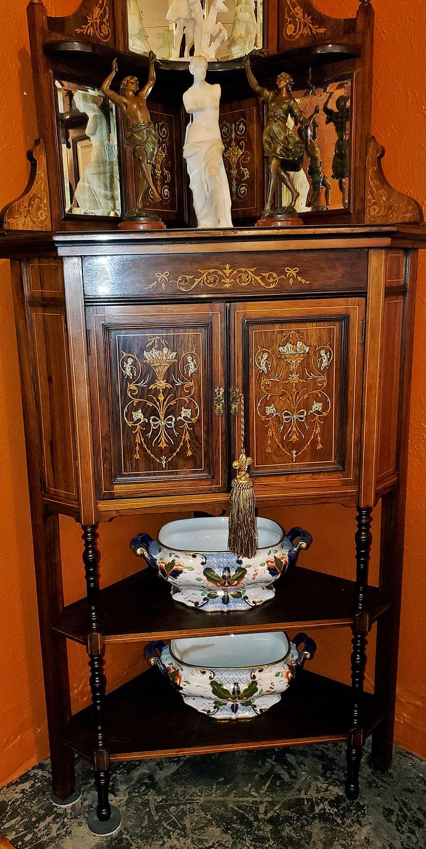 19C English Marquetry Inlaid Corner Cabinet Attributed to Collinson and Lock For Sale 5