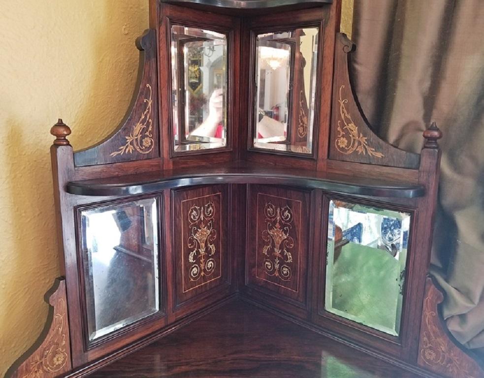 Bone 19C English Marquetry Inlaid Corner Cabinet Attributed to Collinson and Lock For Sale