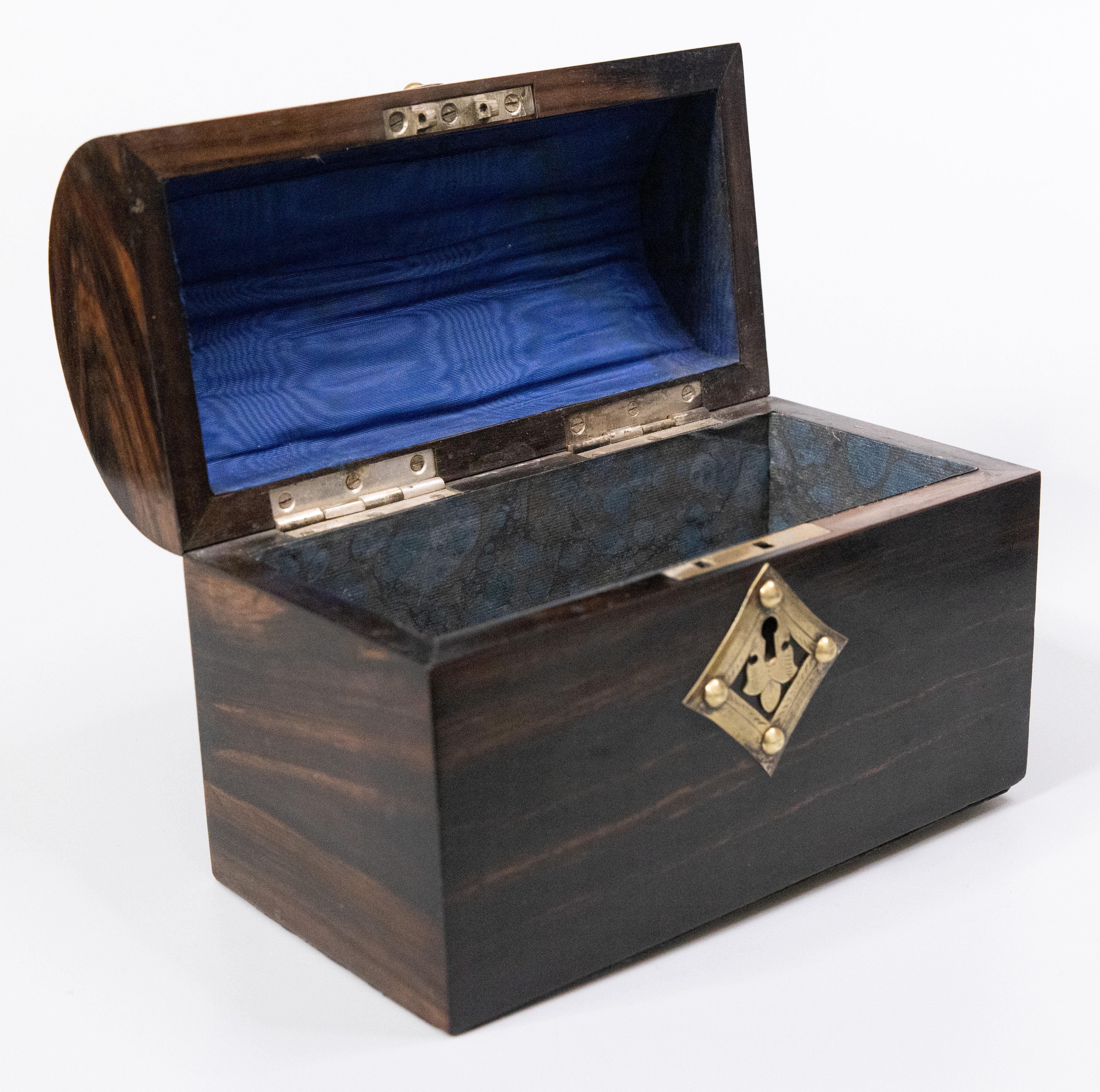 19th-Century English Coromandel & Brass Bound Domed Box In Good Condition In Pearland, TX