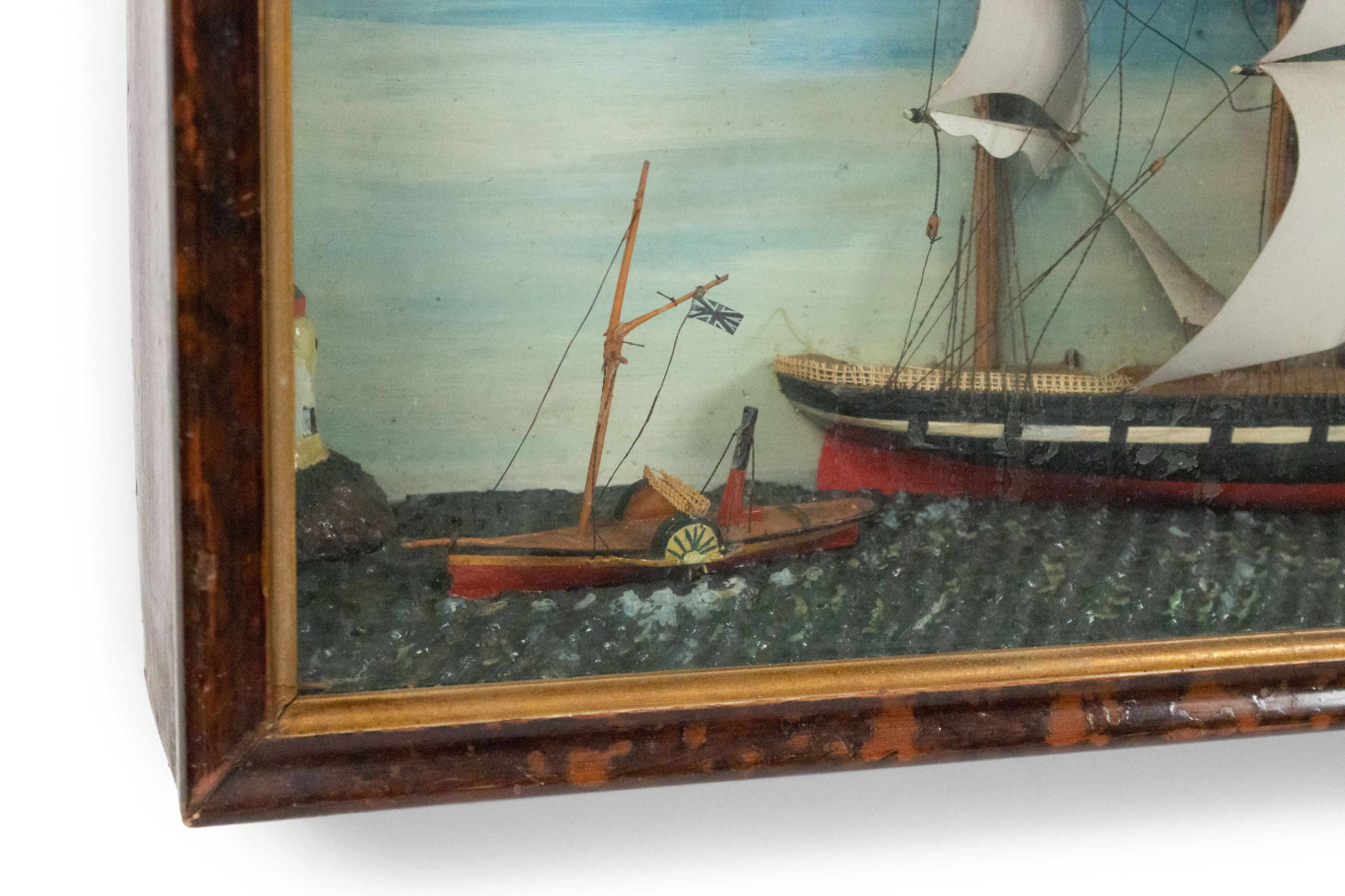 Painted 19th Century English Country Diorama Clipper Ship Wall Plaque