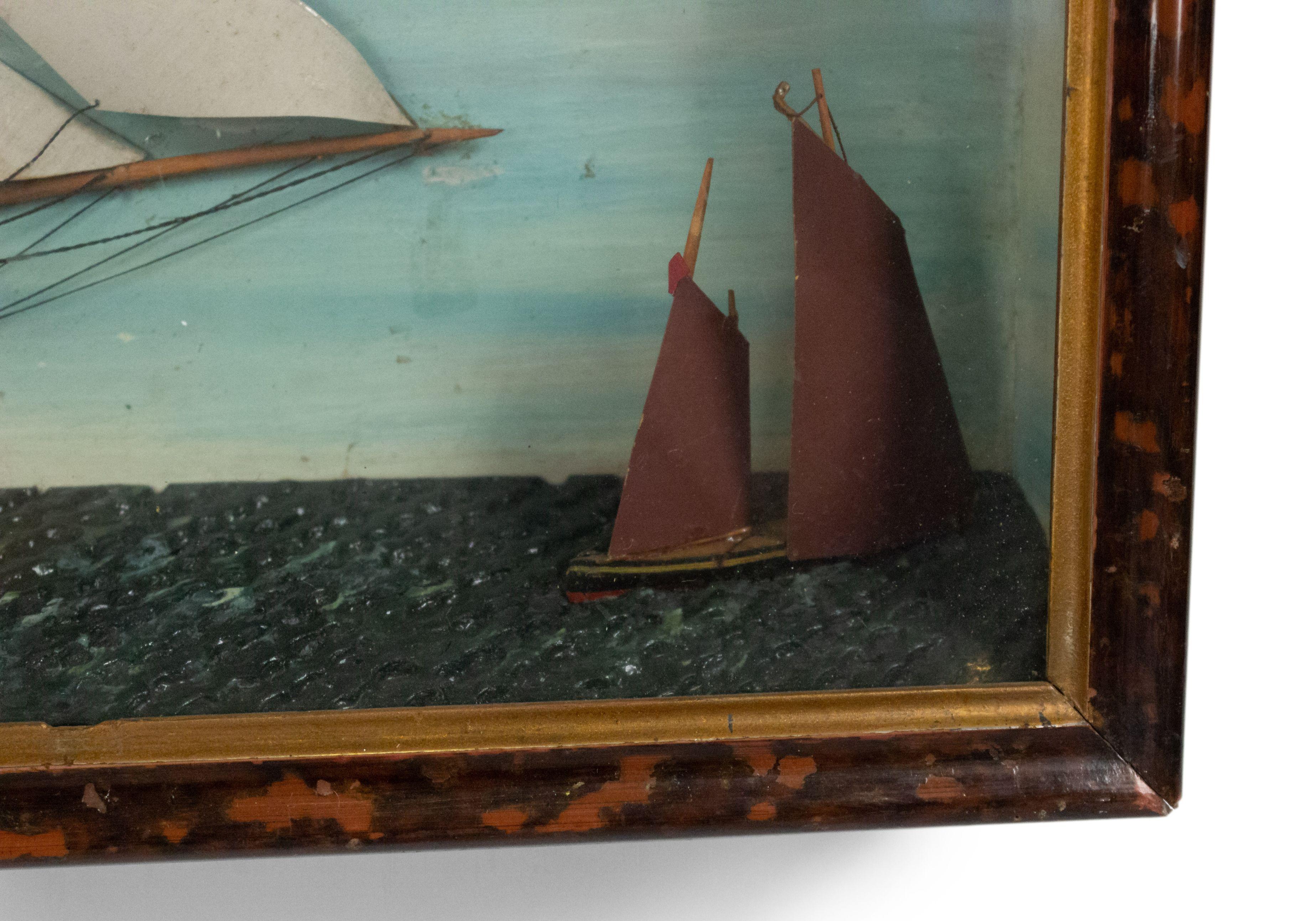 Glass 19th Century English Country Diorama Clipper Ship Wall Plaque