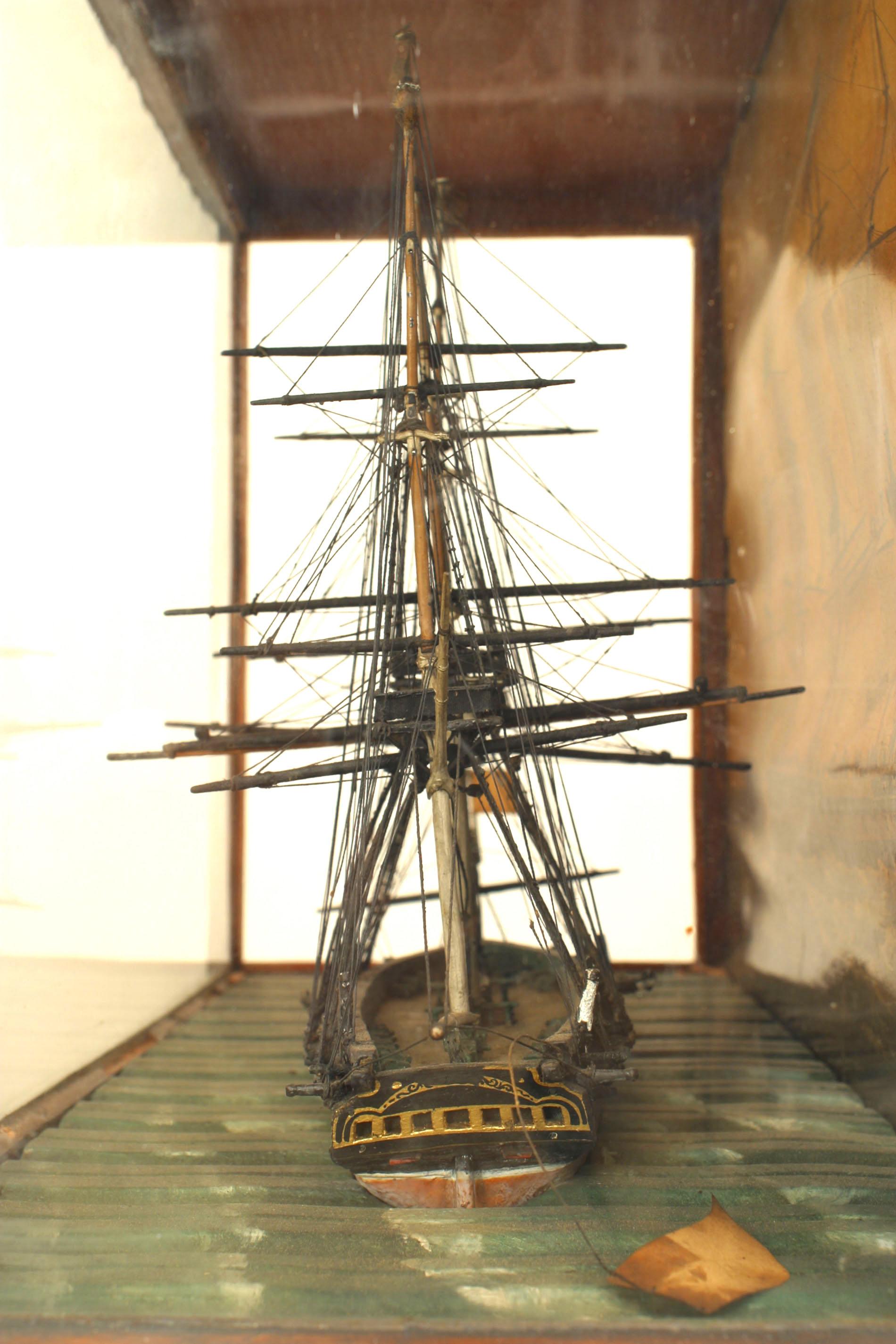 Englische Diorama-Wandtafel mit Clipper-Schiffs aus dem 19. Jahrhundert (Glas) im Angebot