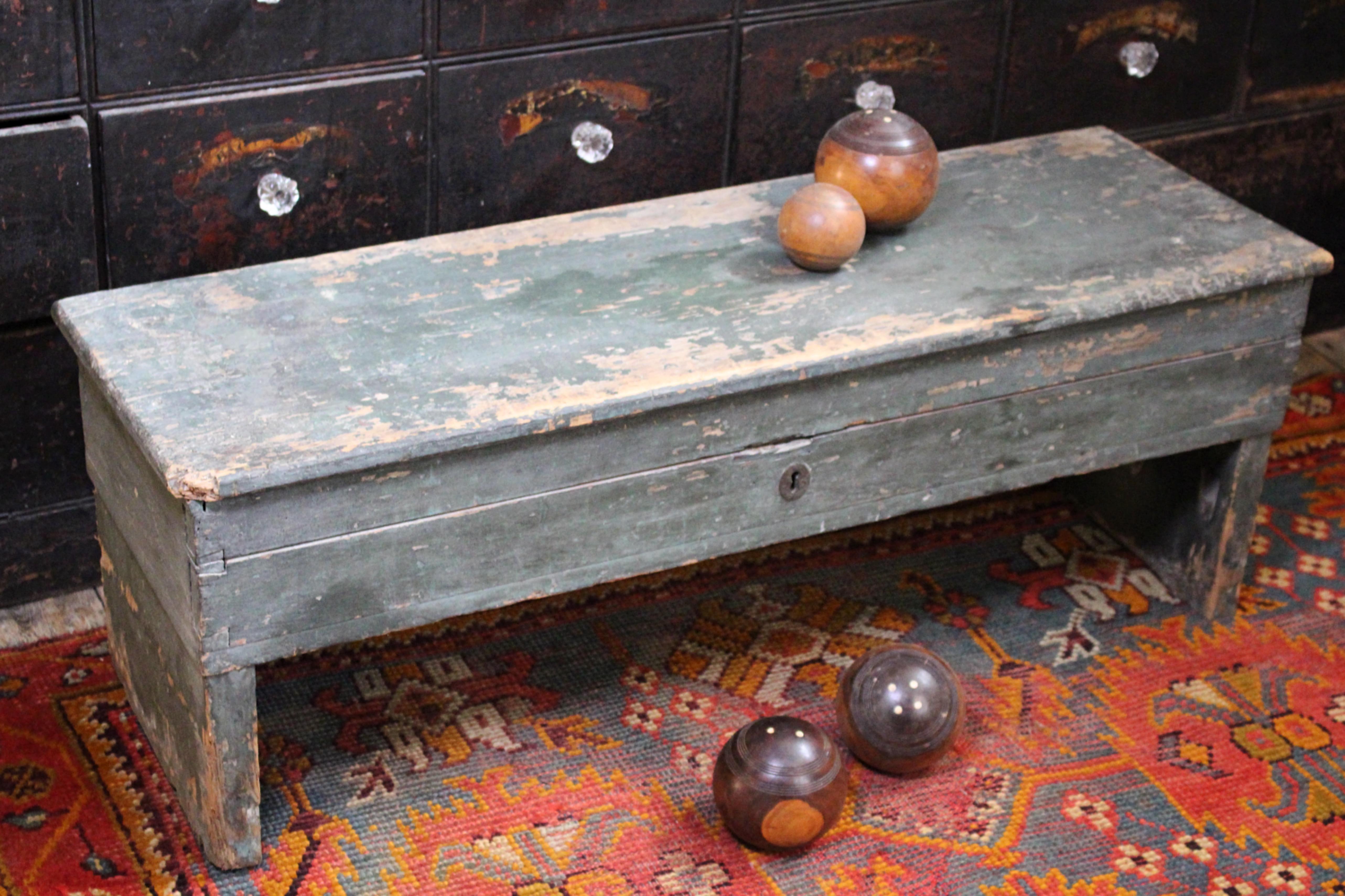 19th Century English Country House Bowls Bench Hallway Original Paint For Sale 11