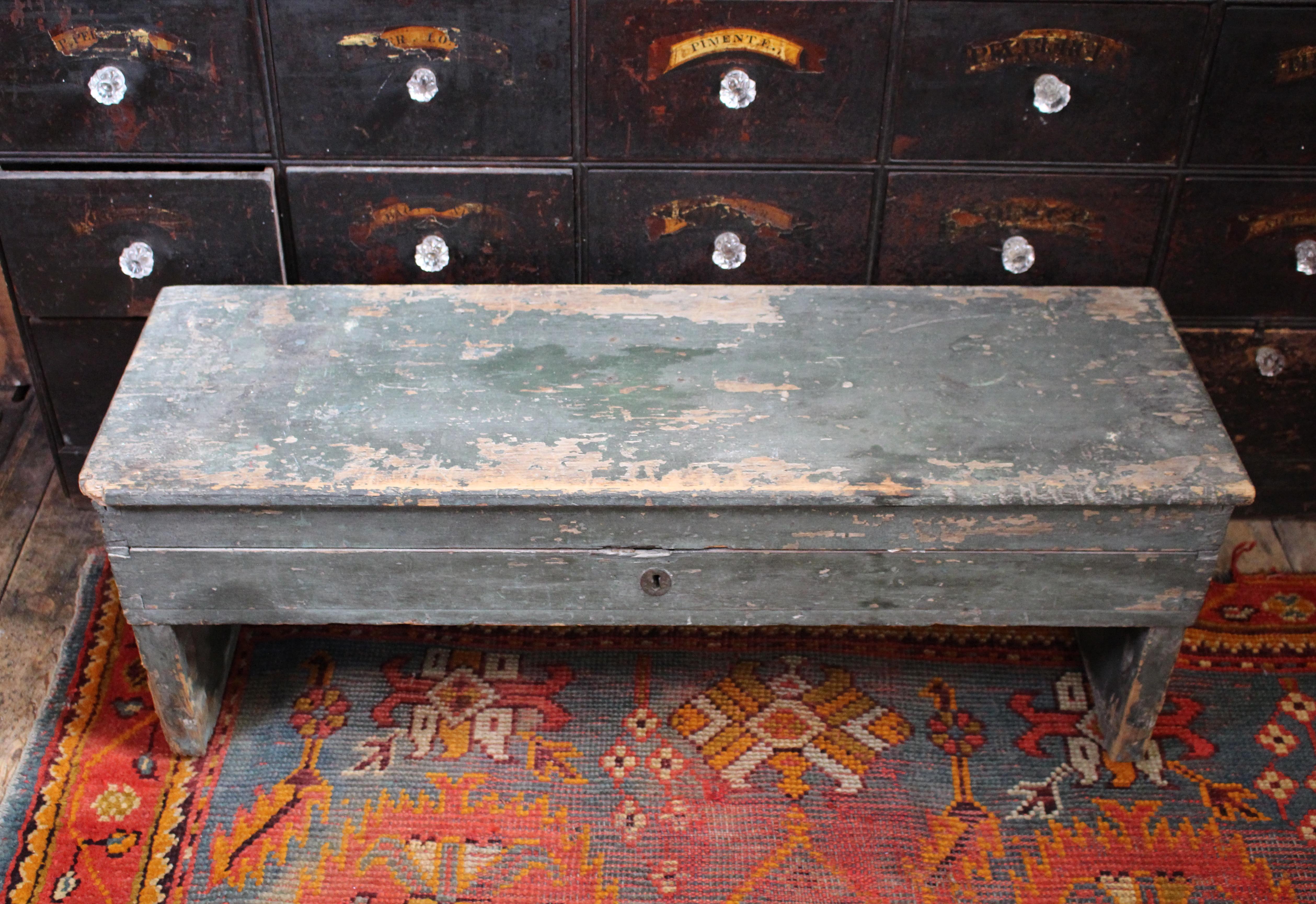19th Century English Country House Bowls Bench Hallway Original Paint For Sale 1