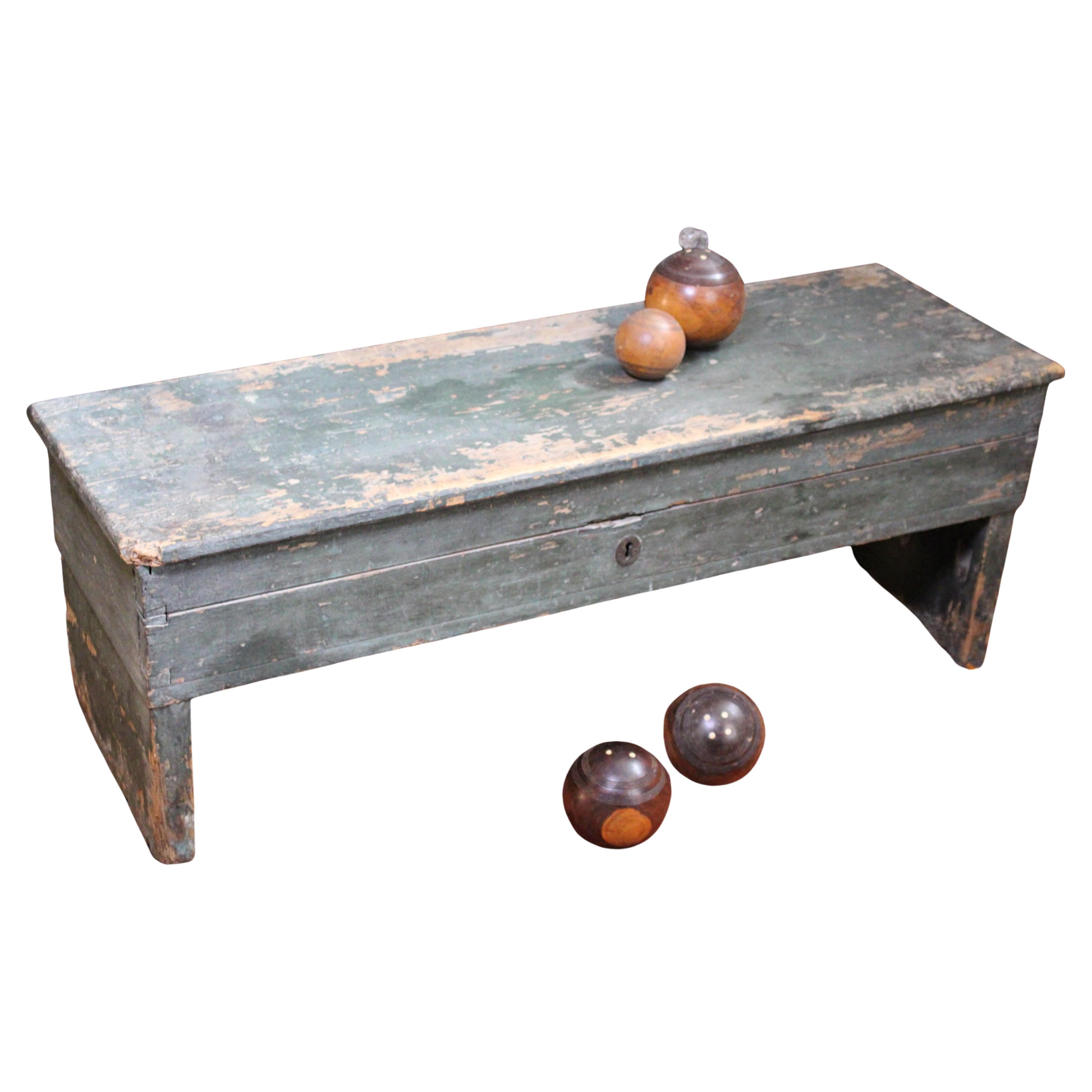 19th Century English Country House Bowls Bench Hallway Original Paint