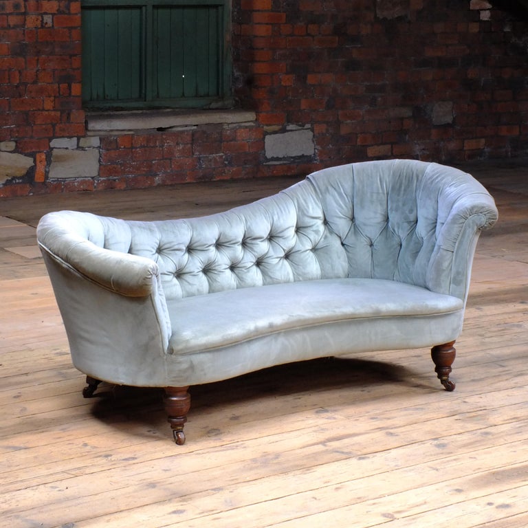 Walnut 19th Century English Country House Buttoned Kidney Sofa