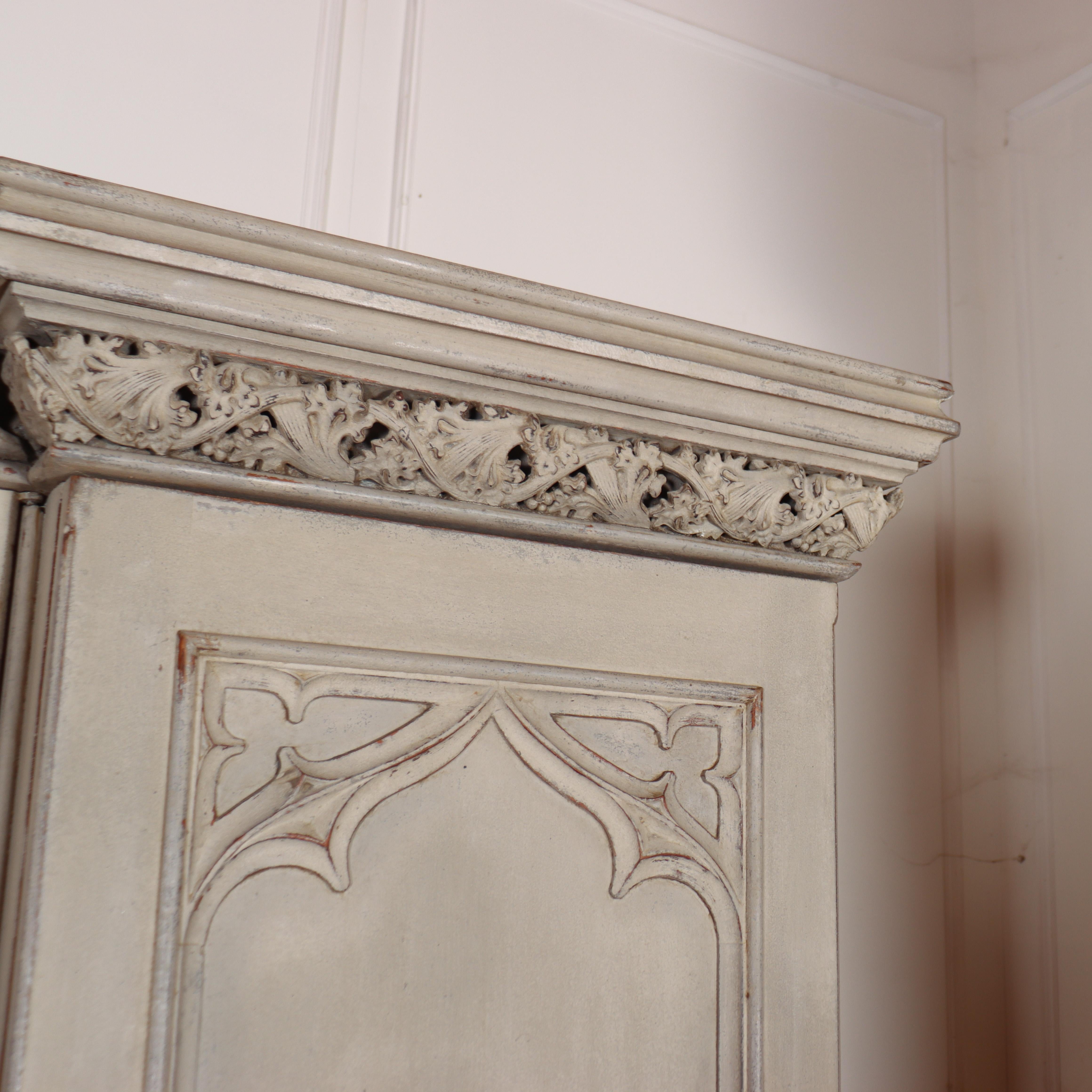 Painted 19th Century English Country House Gothic Wardrobe For Sale