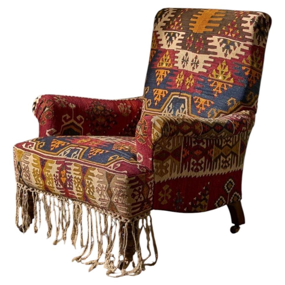 19th Century English country house in antique Kilim upholstery For Sale