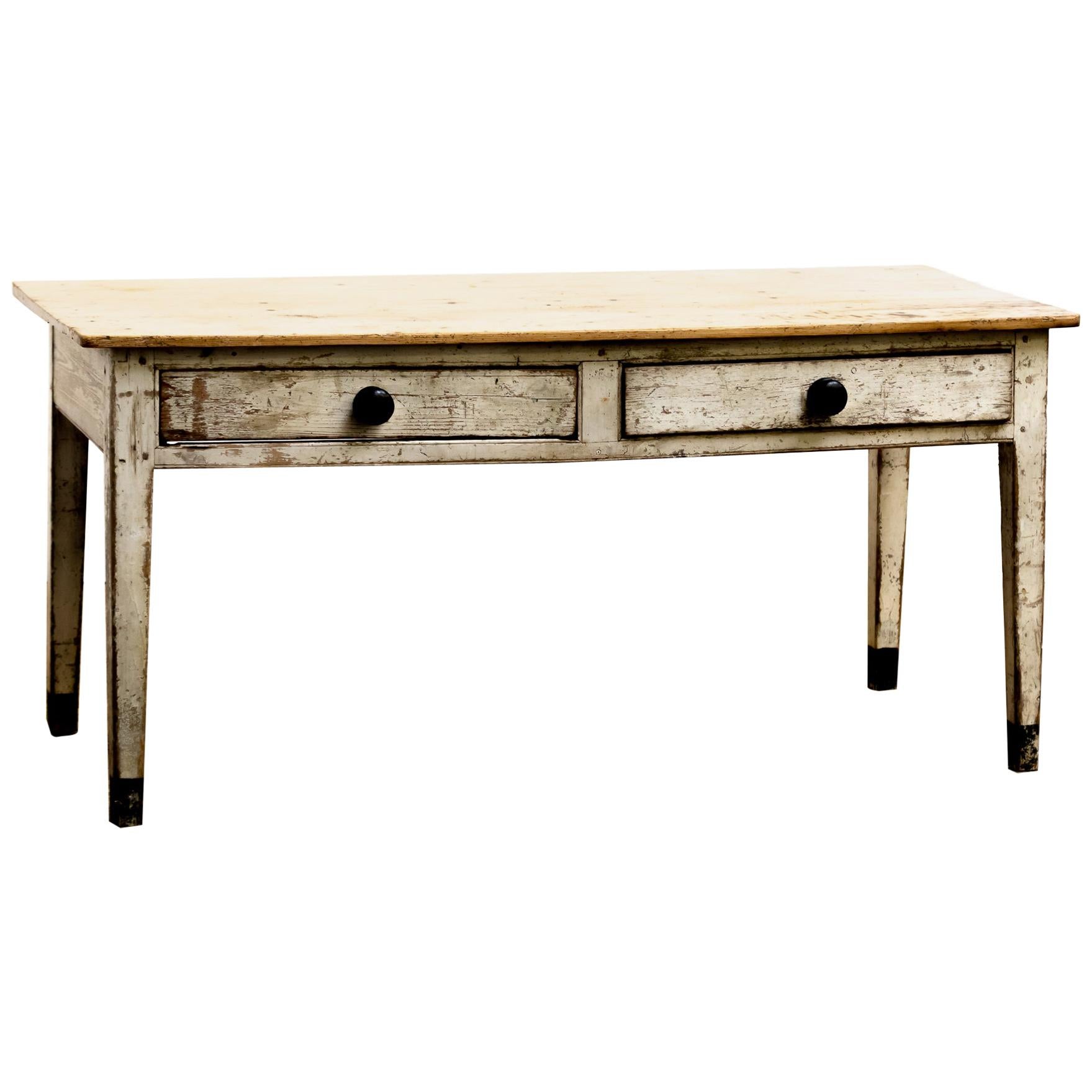 19th Century English Country House Painted Pine Prep Table For Sale