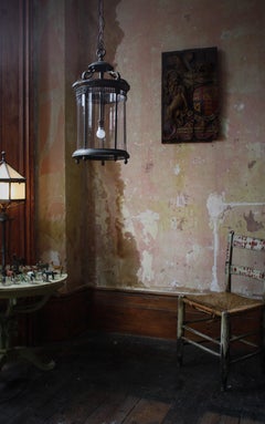 19th Century English Country House Regency Glazed Bronze Hall Lantern Pendant
