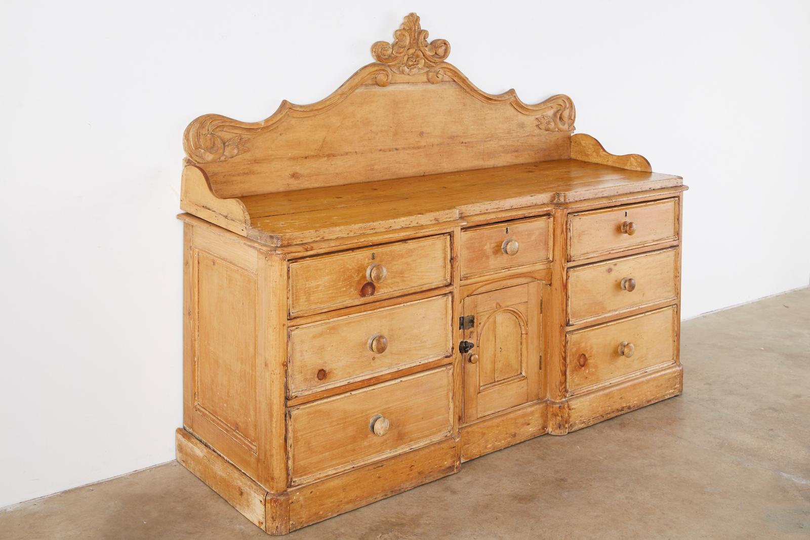 19th Century English Country Pine Sideboard Server or Buffet In Distressed Condition In Rio Vista, CA
