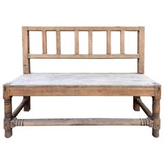 19th Century English Country Scrubbed Oak Bench with Back
