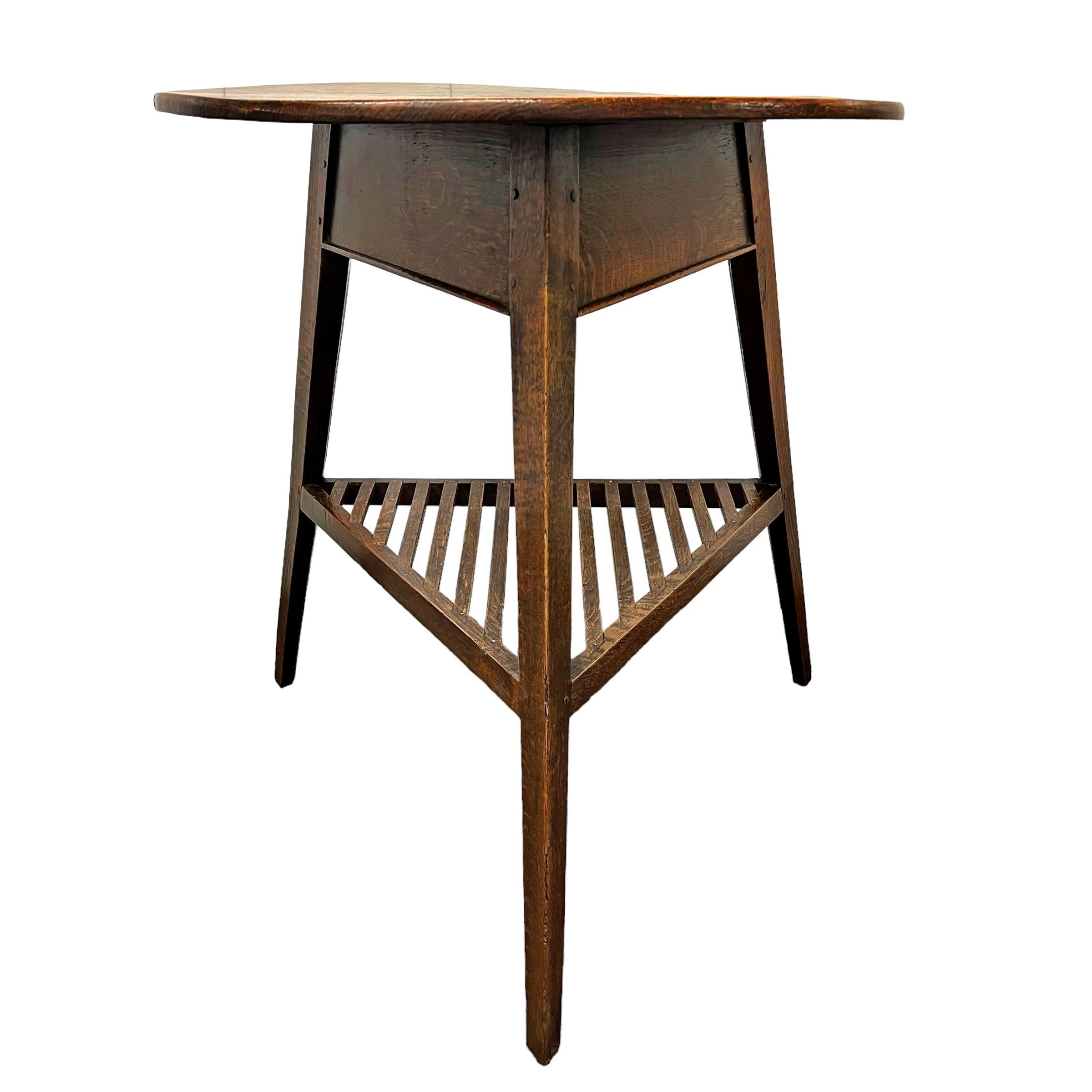 Country 19th Century English Cricket Table with Lattice Shelf For Sale