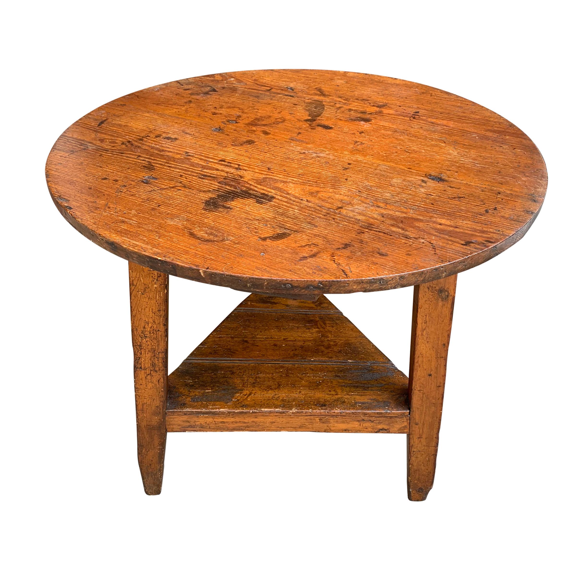 Country 19th Century English Cricket Table with Shelf