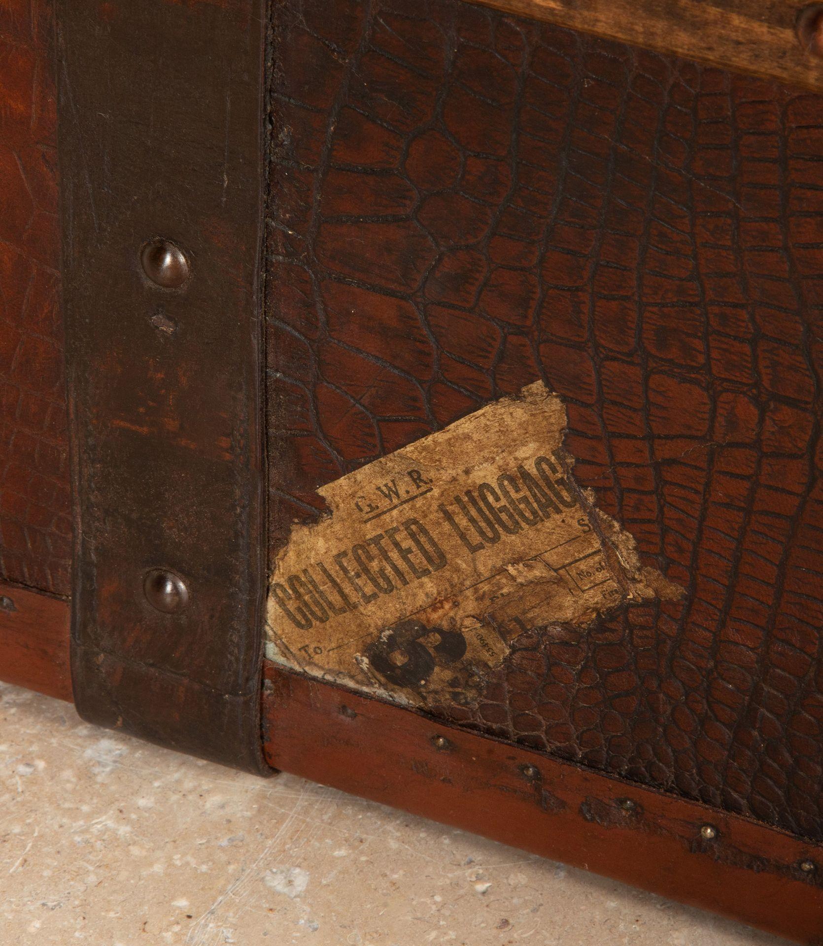 Brass 19th Century English Crocodile Pressed Leather Trunk For Sale