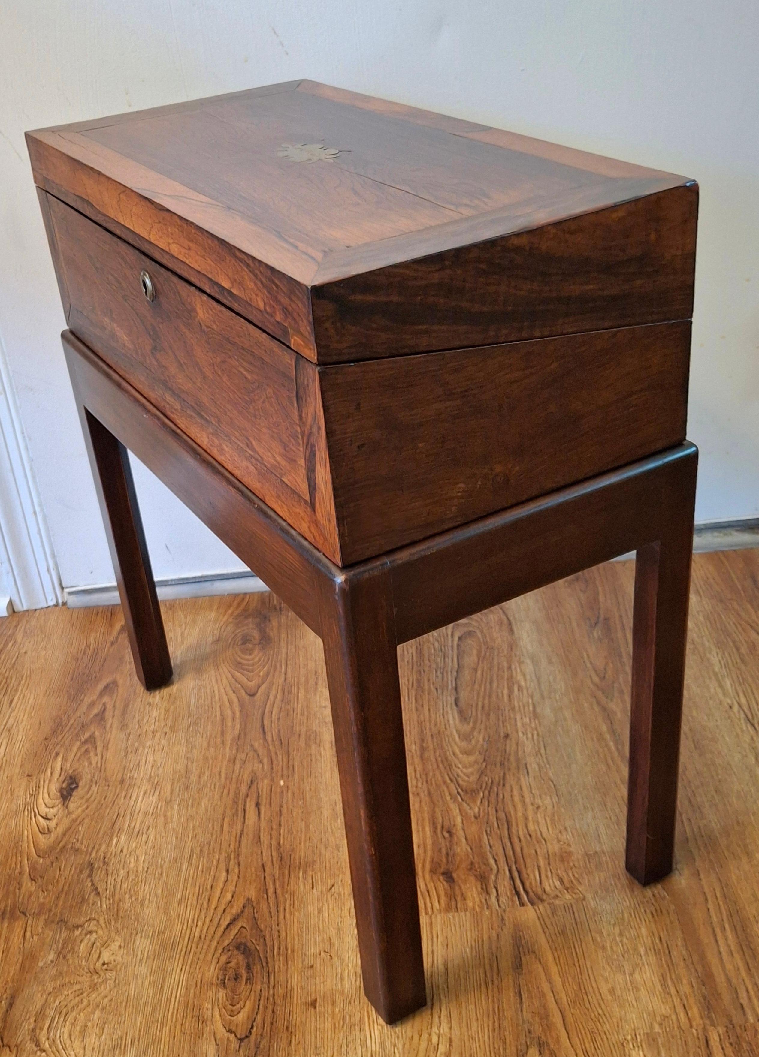 19th Century English Crossbanded Rosewood Lap Desk Travel Desk on Stand For Sale 6