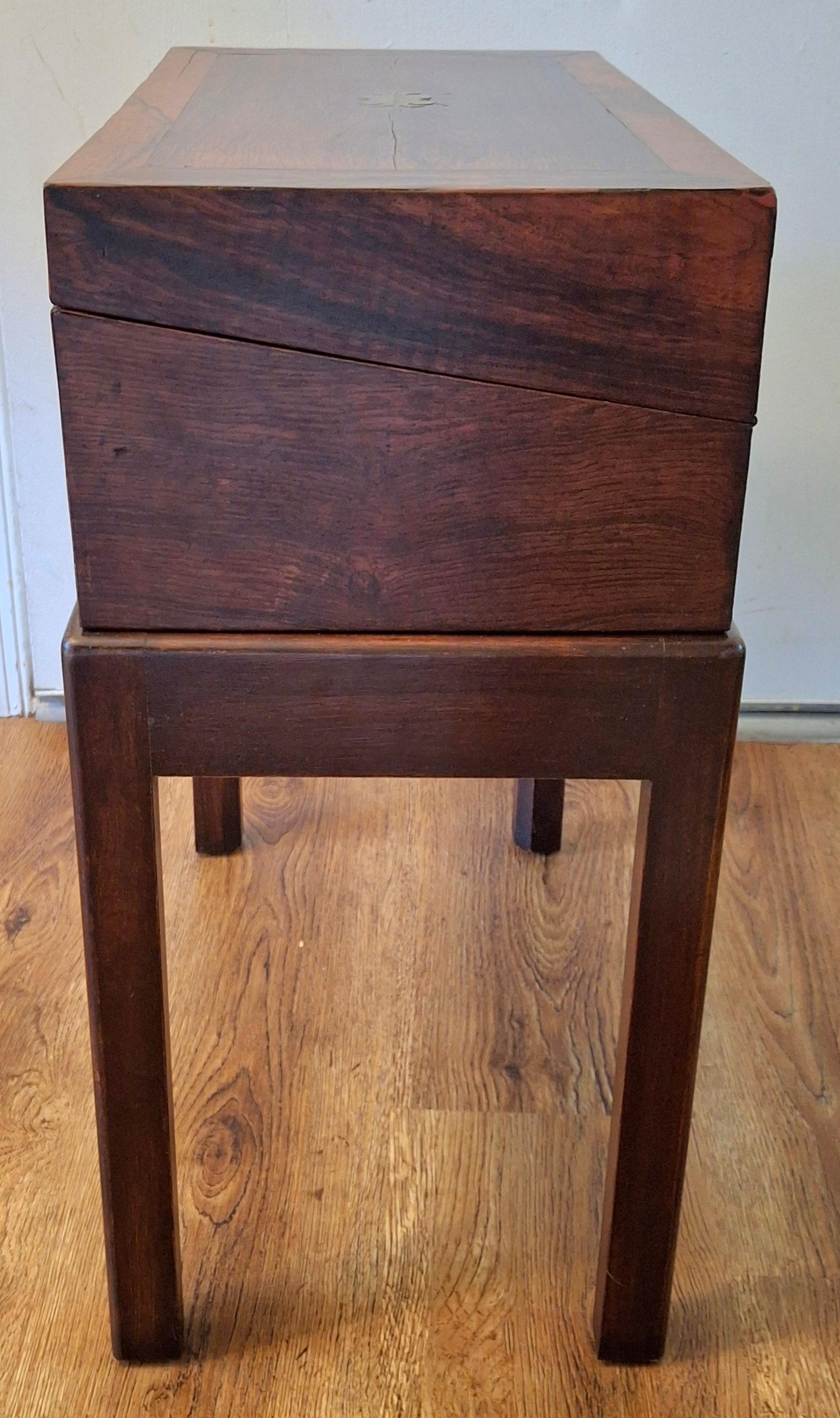 19th Century English Crossbanded Rosewood Lap Desk Travel Desk on Stand For Sale 8