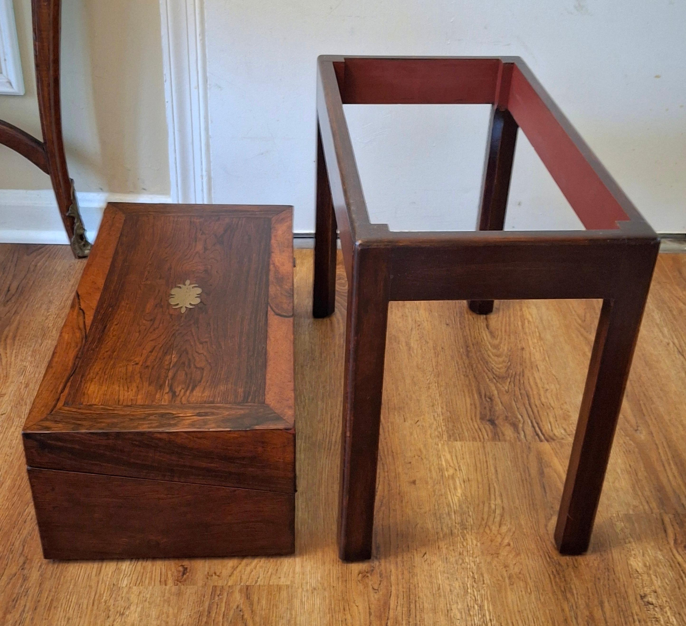 19th Century English Crossbanded Rosewood Lap Desk Travel Desk on Stand For Sale 9