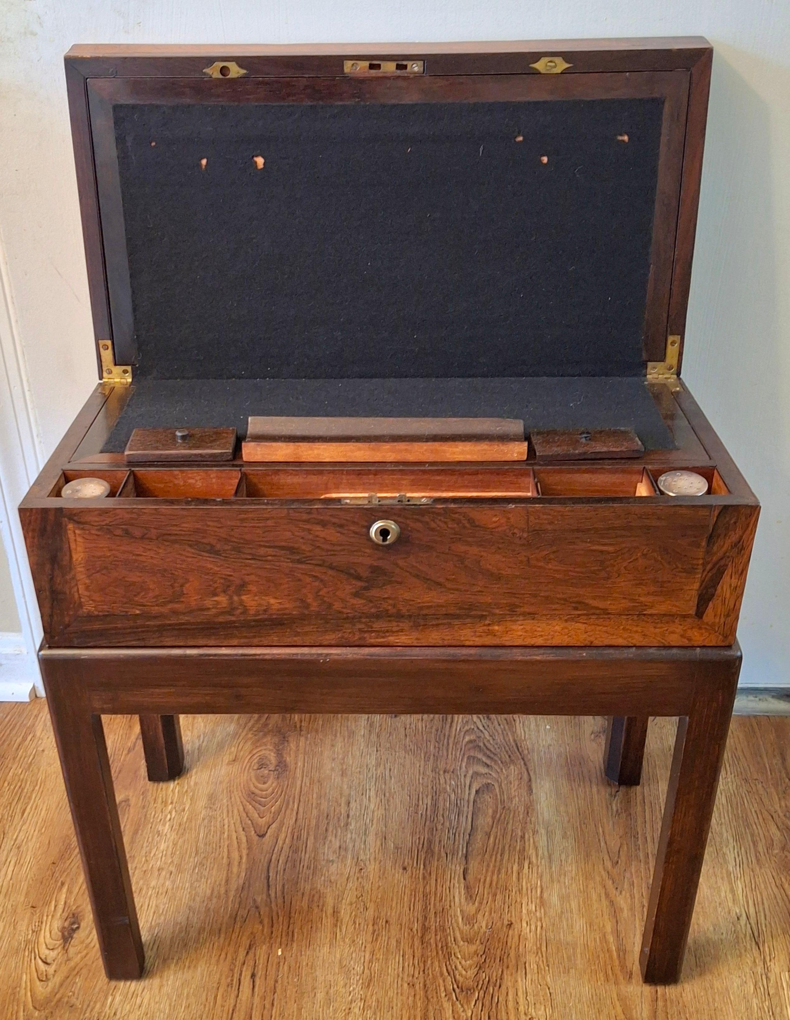 19th Century English Crossbanded Rosewood Lap Desk Travel Desk on Stand For Sale 3