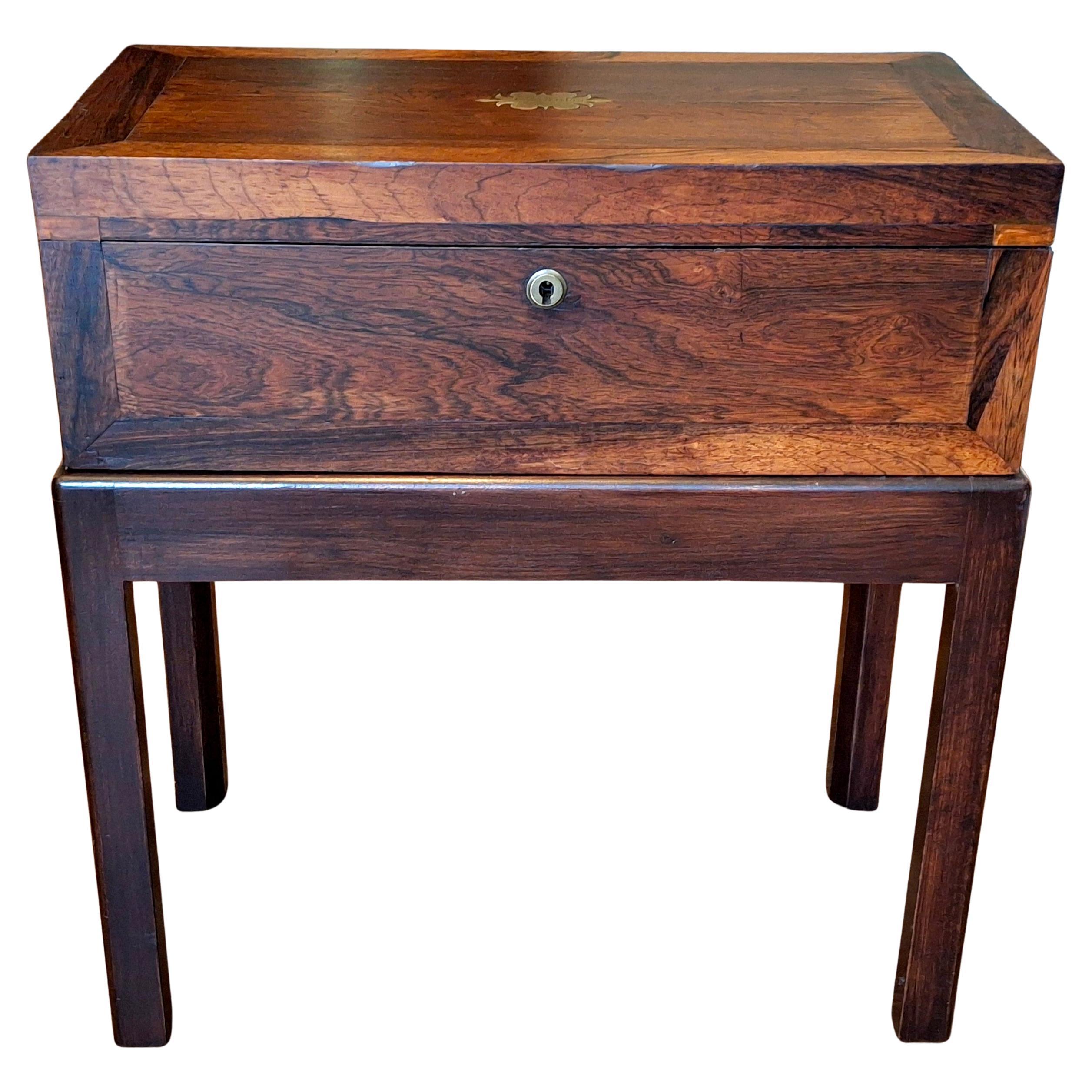 19th Century English Crossbanded Rosewood Lap Desk Travel Desk on Stand For Sale