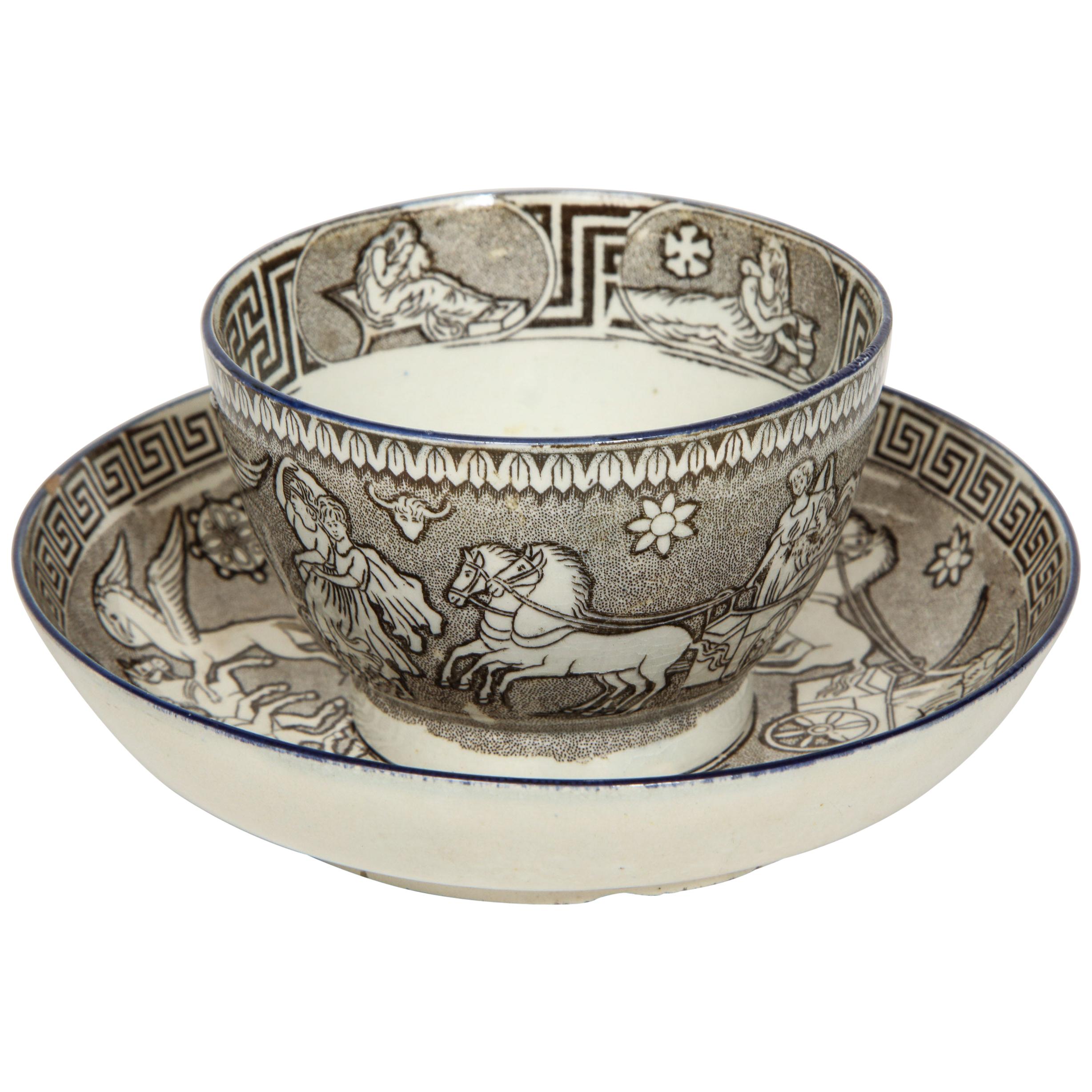 19th Century English Cup and Saucer from the Herculaneum Pottery For Sale