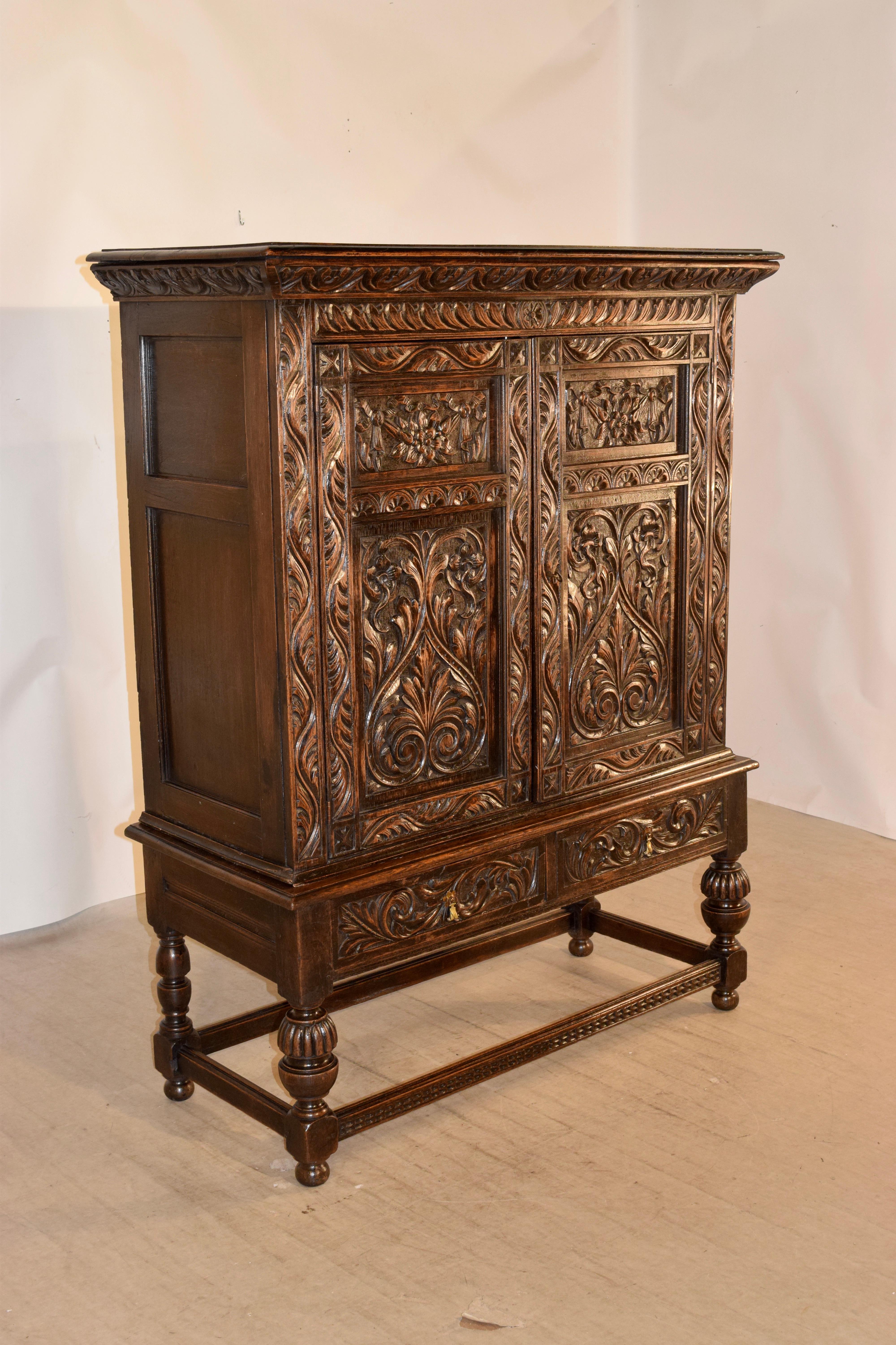 Victorian 19th Century English Cupboard on Stand