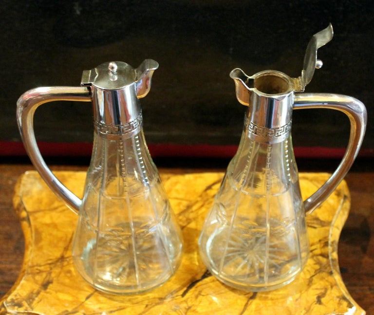 19th Century English Cut Glass and Sterling Silver Oil and Vinegar