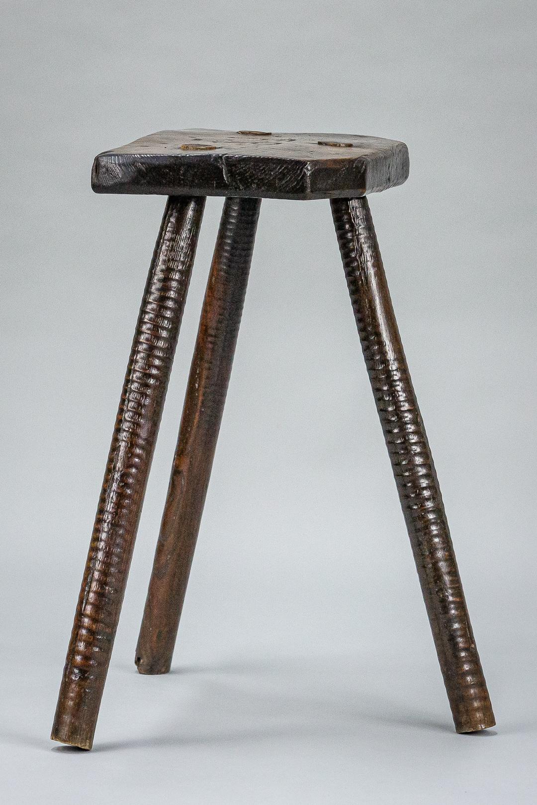Smart 19th century cutlers stool, typical ribbed legs, wonderful patina. Initialed, presumably by the owner 