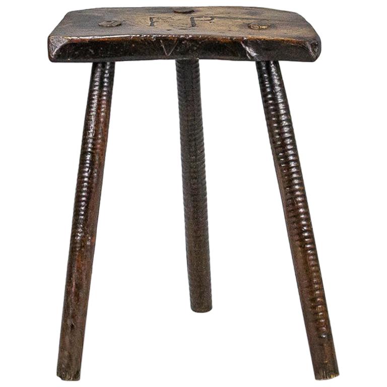 19th Century English Cutlers Stool Initialed "F P"
