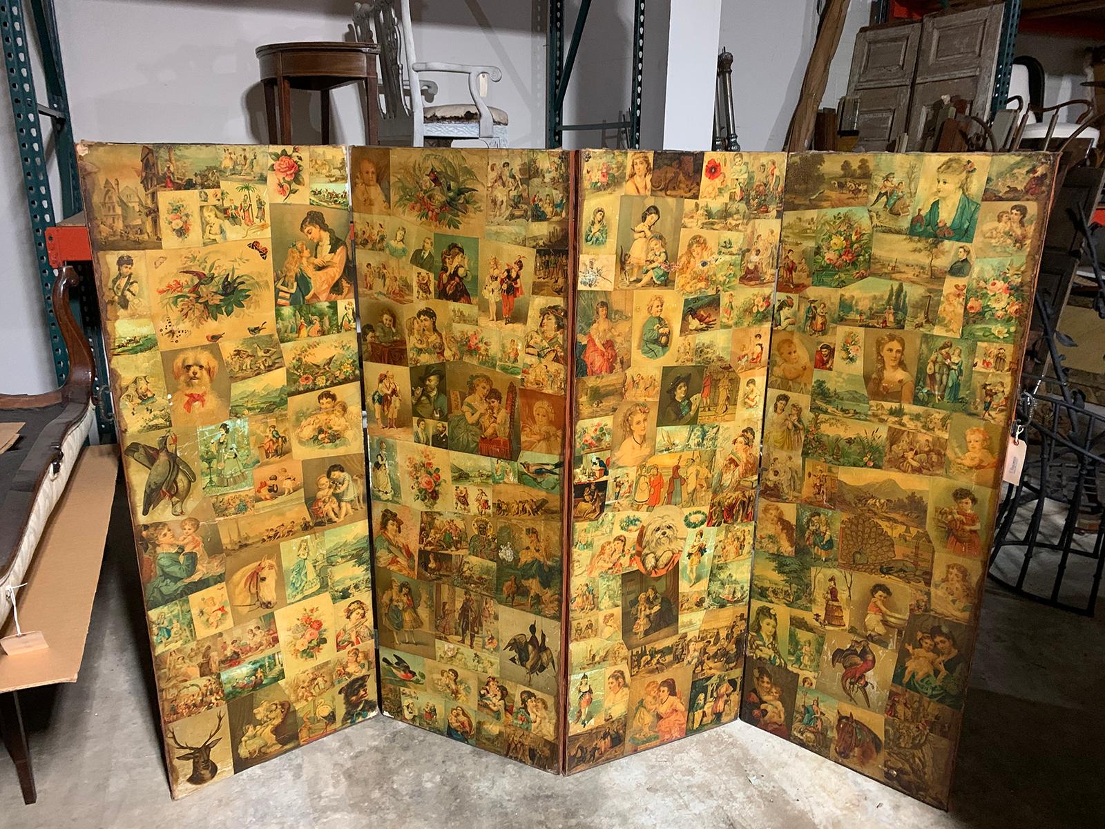 19th Century English Decalcomania Four-Panel Screen For Sale 4