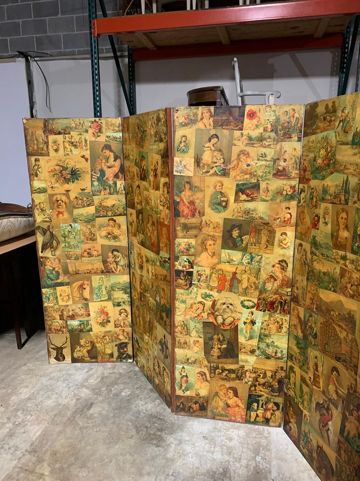 19th Century English Decalcomania Four-Panel Screen For Sale 5