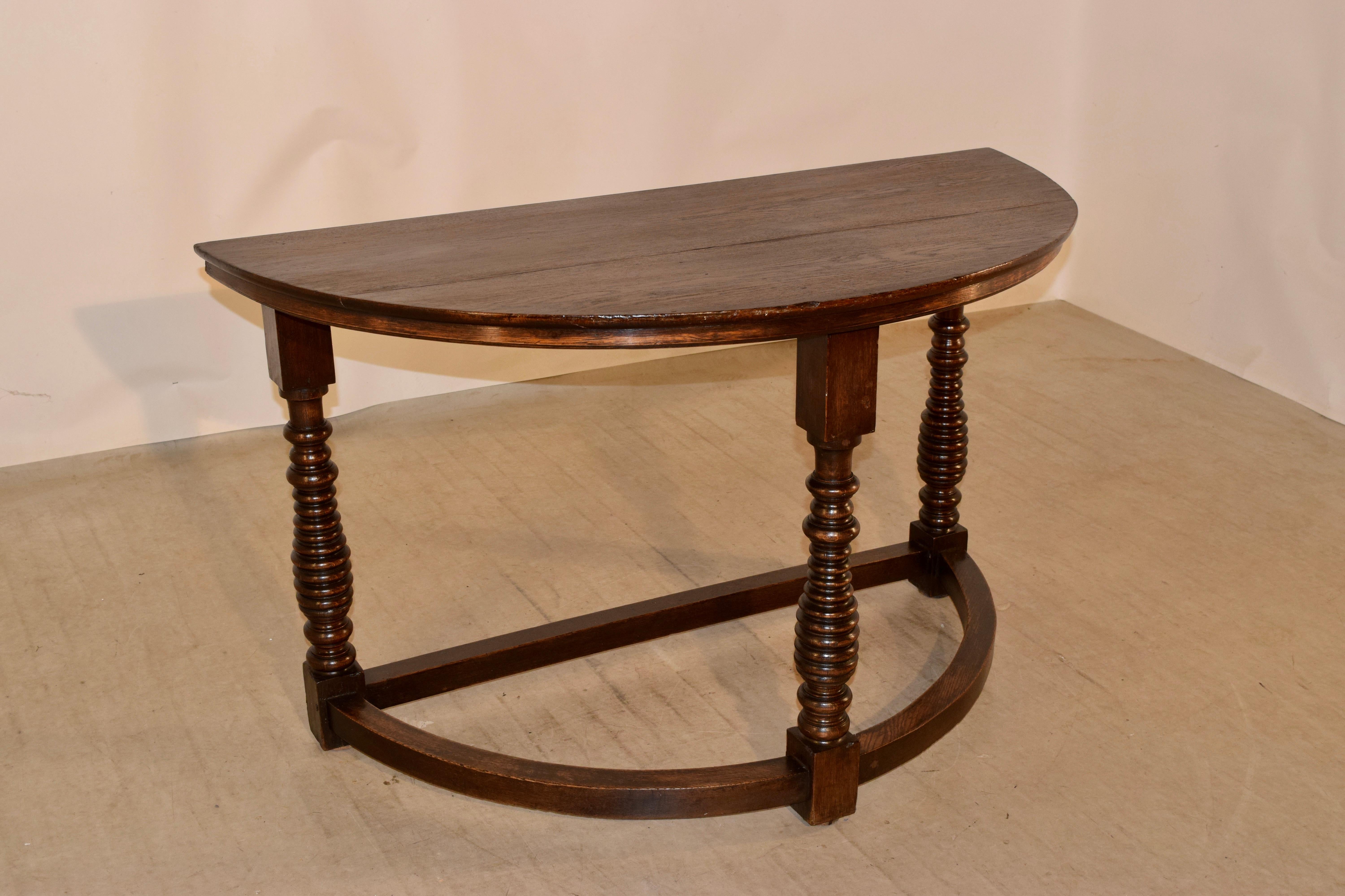 Oak 19th Century English Demilune Table For Sale