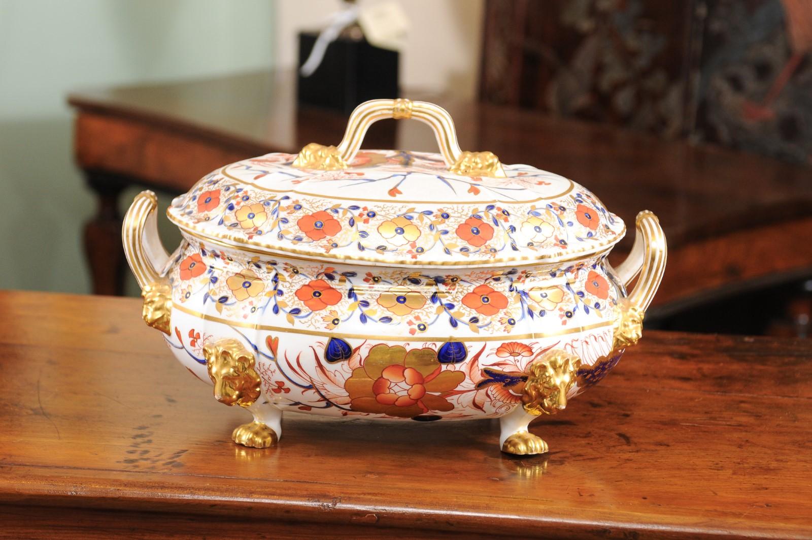19th Century English Derby Porcelain Tureen with Lid For Sale 4