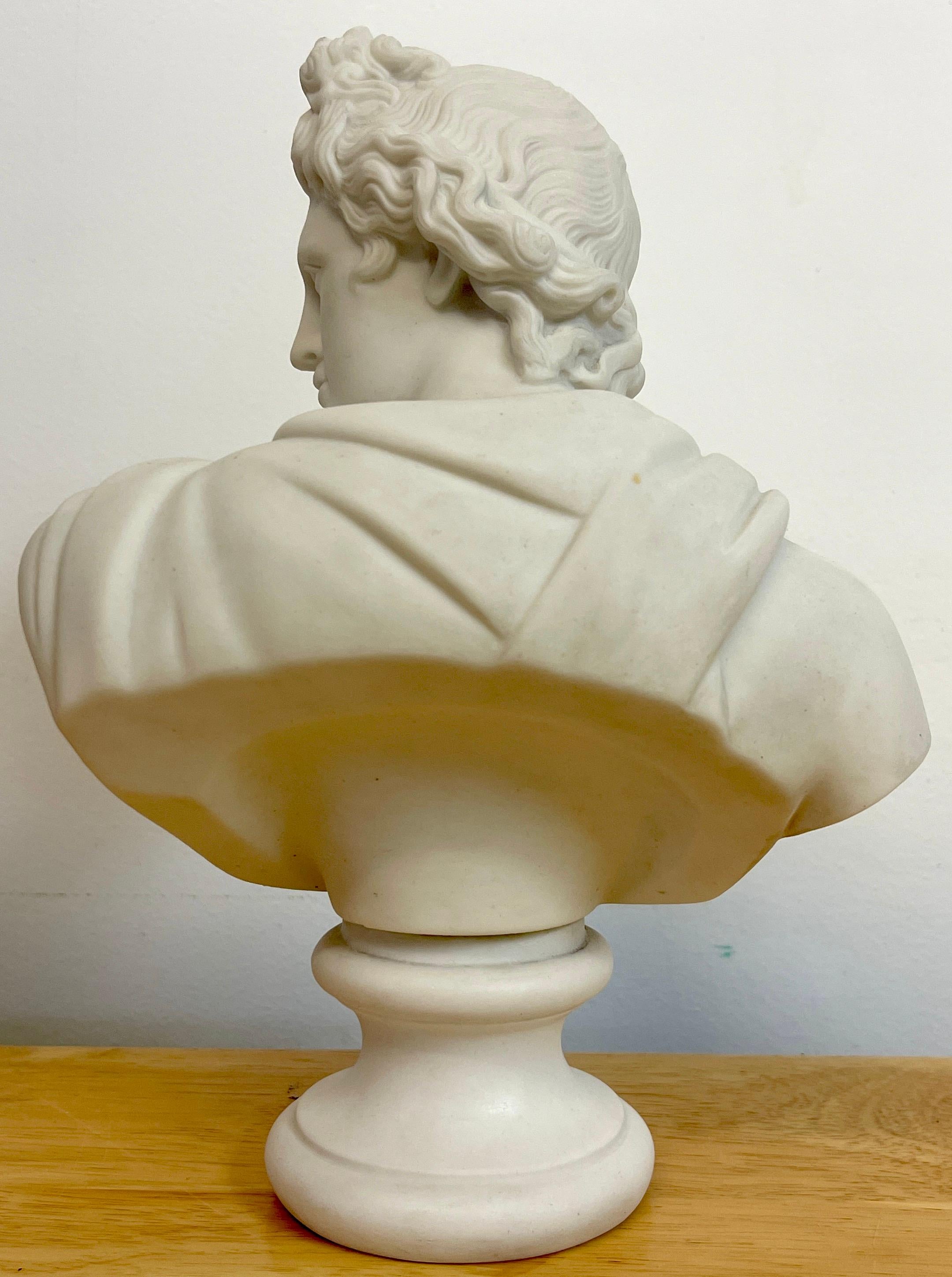 19th Century English Diminutive Parian Bust of Apollo Belvedere For Sale 1