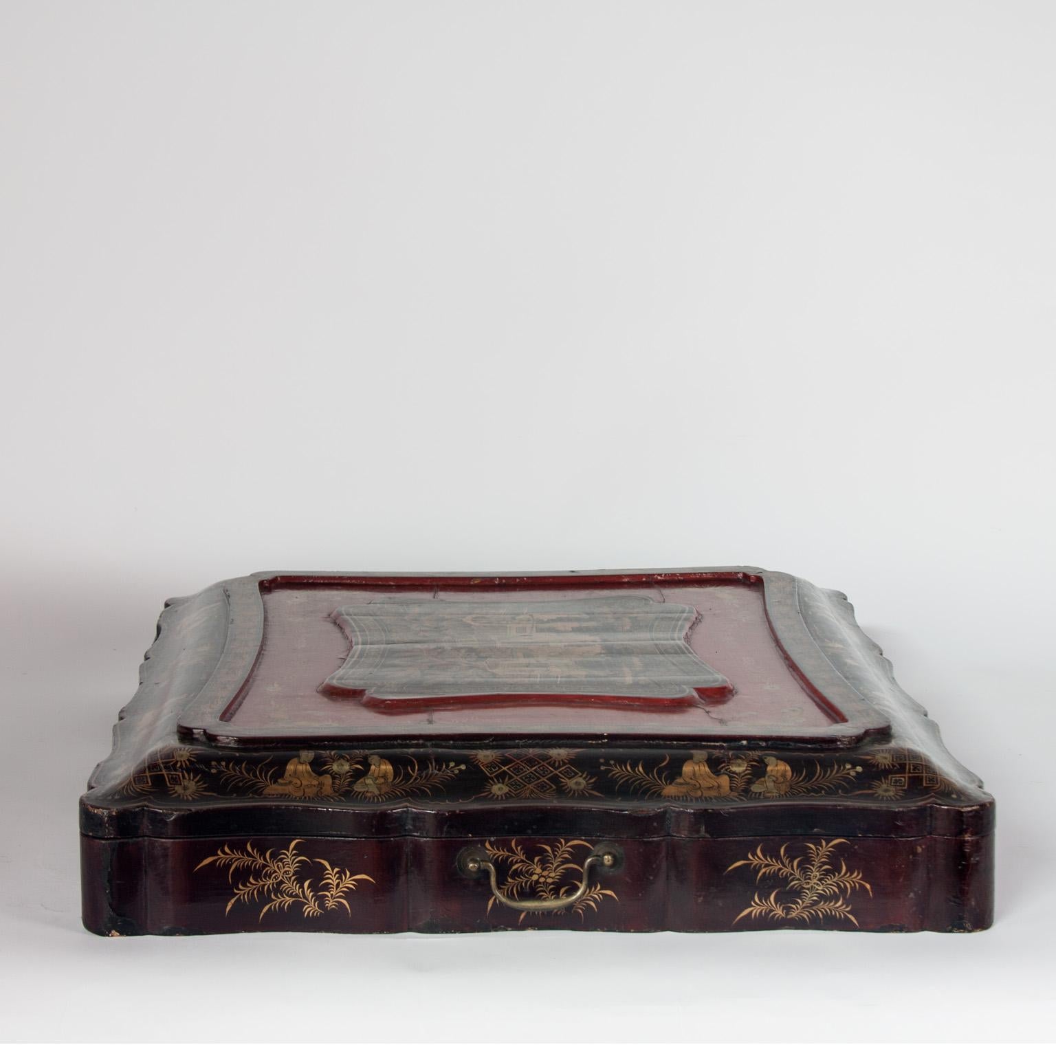 Englisches Dokumentenkoffer des 19. Jahrhunderts, chinesische Lackkunst (Holz) im Angebot