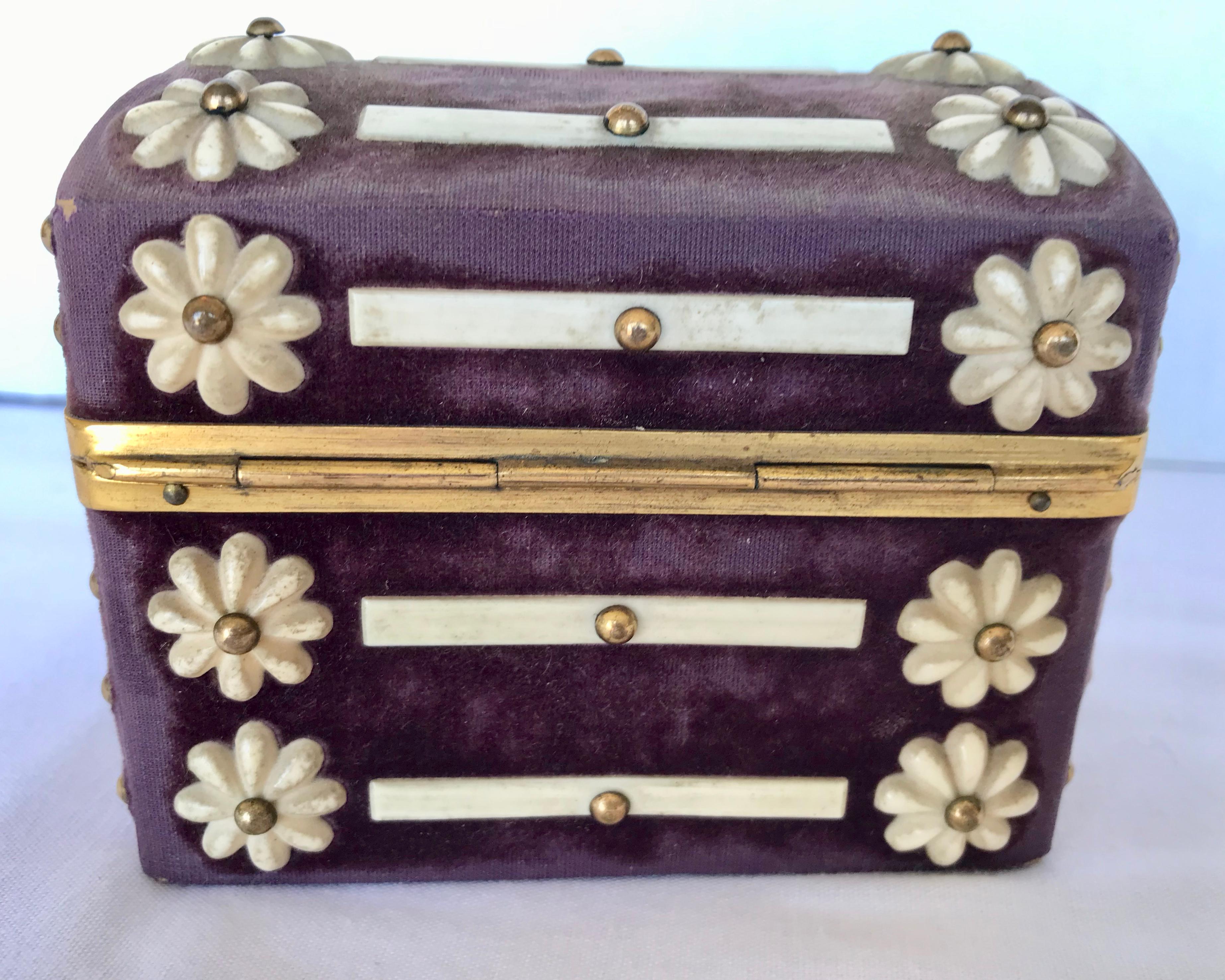 Mother-of-Pearl 19th Century English Dore' Mounted Travel Casket with 2 Scent Bottles