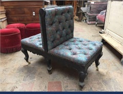 19th Century English Double Seat Ebonized Wood Sofa with Original Fabric, 1890s