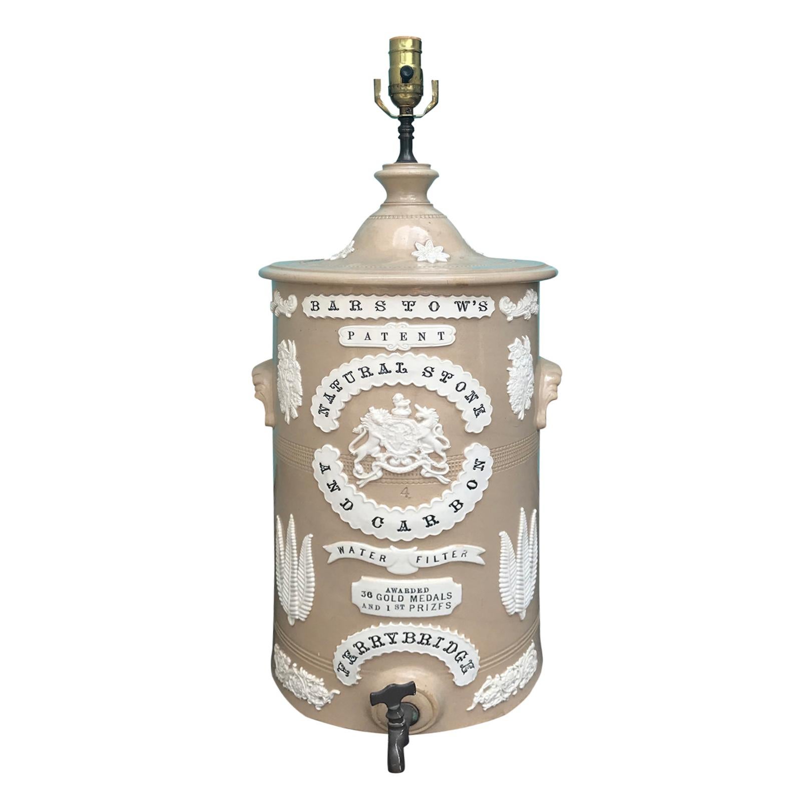 19th Century English Drabware Water Filter Lamp