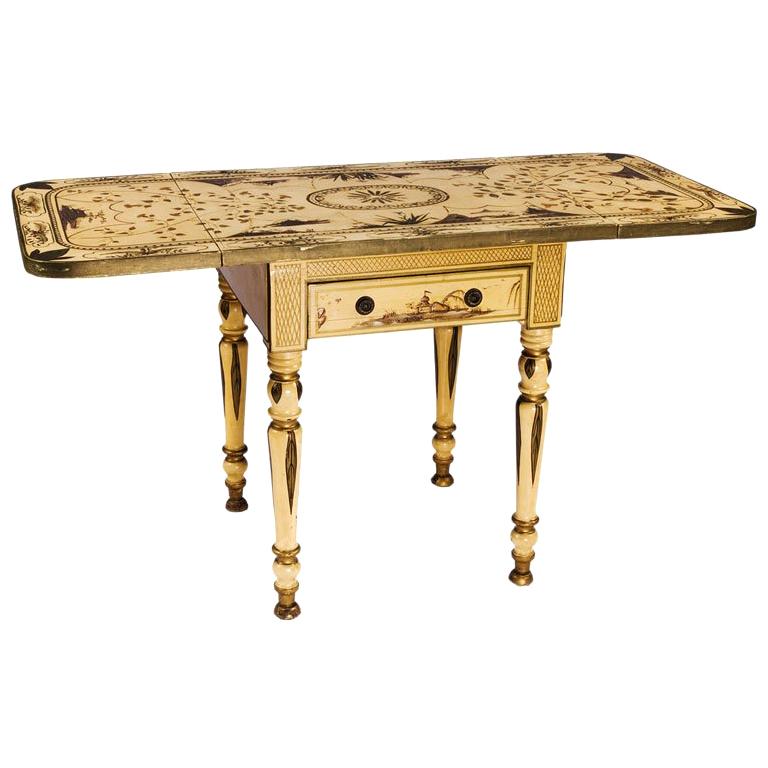 19th Century English Drop Leaf Decoupage Table For Sale