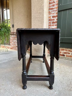 19th Century English Drop Leaf Table Oak Square Dining Console Sofa Jacobean