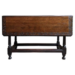 19th Century English Drop Leaf Table Oak Square Dining Console Sofa Jacobean