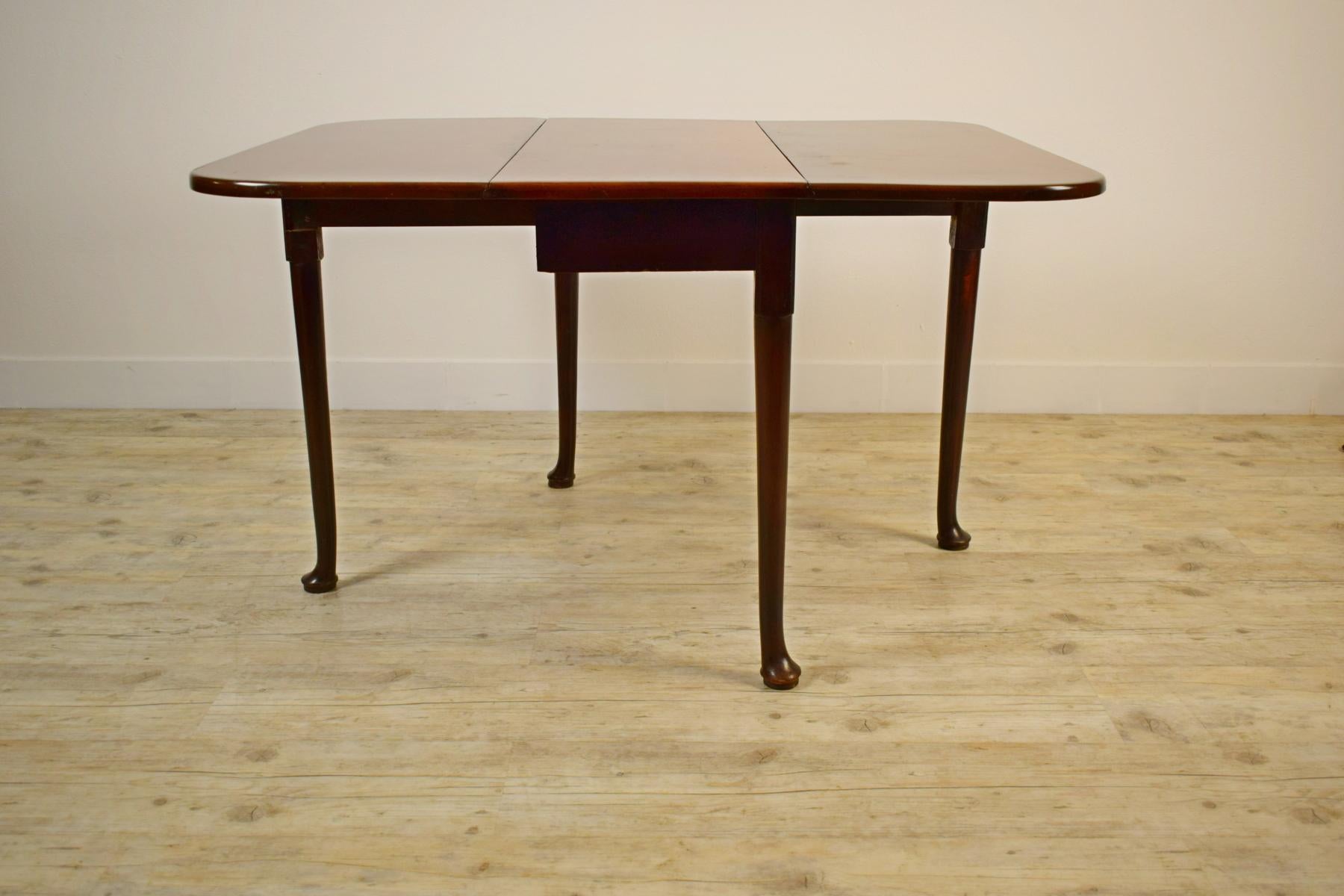 Hand-Carved 19th Century English Drop-Leaf Wood Table For Sale