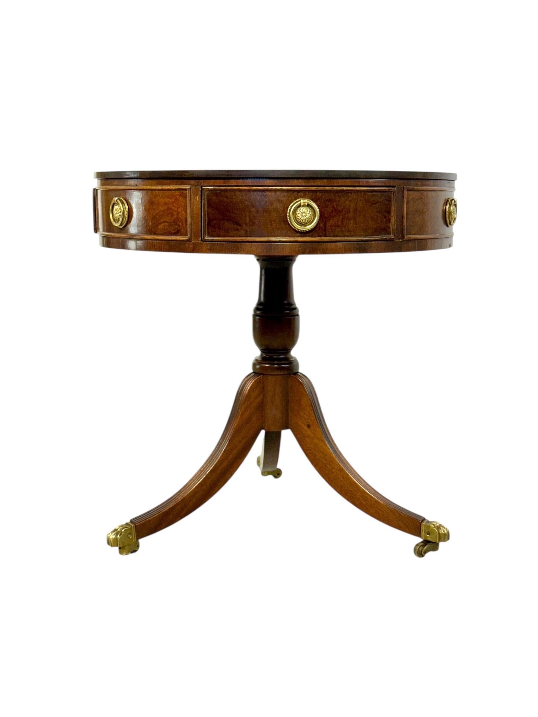 19th Century English Drum Gueridon with Leather Top and Drawers For Sale 4