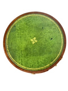 19th Century English Drum Gueridon with Leather Top and Drawers